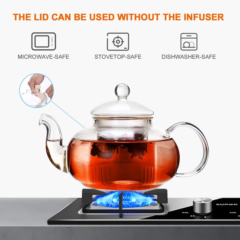 CnGlass 1200ml Glass Teapot with Removable Infuser Stovetop Safe Tea Kettle Blooming & Loose Leaf Tea Pot - Image 2